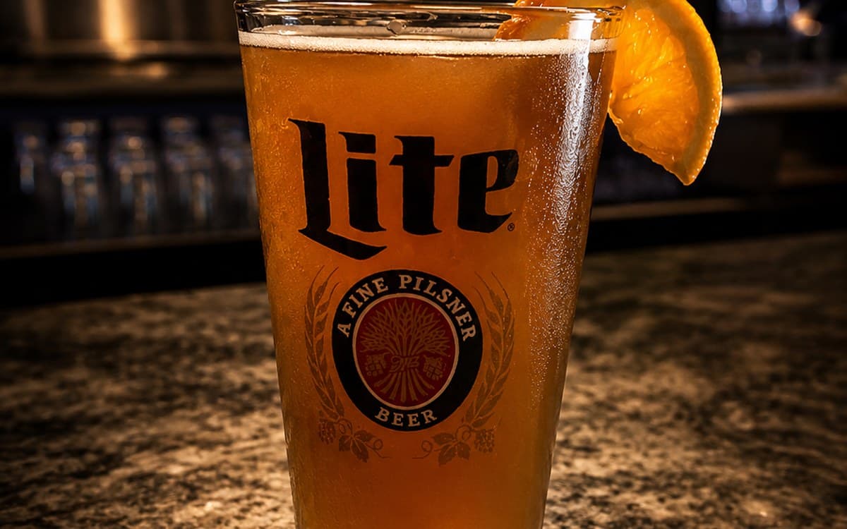 The original photo of the beer on a busy bar top